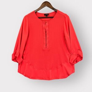 The‎ Limited Blouse Top Women M Orange Popover Curved Hem 3/4 Sleeve J44